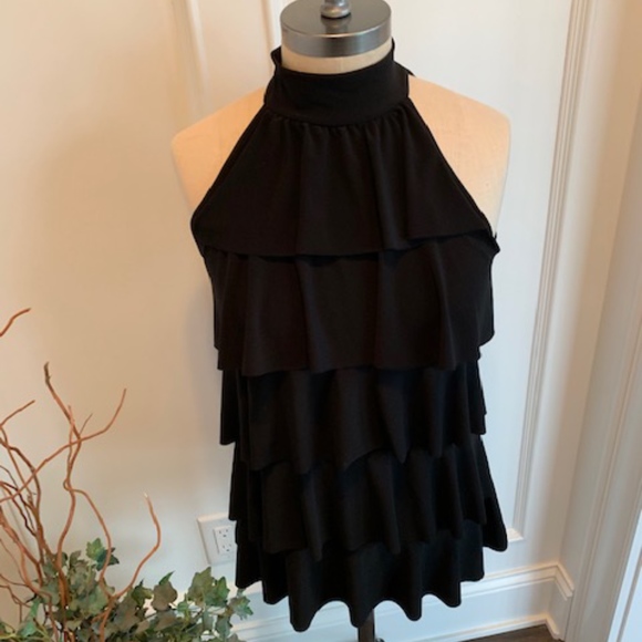 Saint Tropez West Tops - SaintTropez West Halter Style Ruffle Knit Top